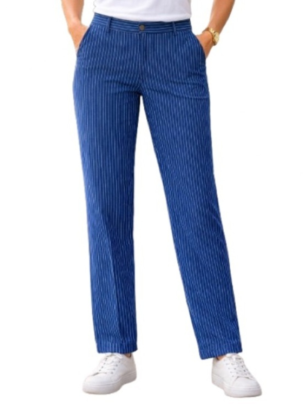 Houston White Womens Navy Pinstripe Pants Tailored Drawstring Waist size Large